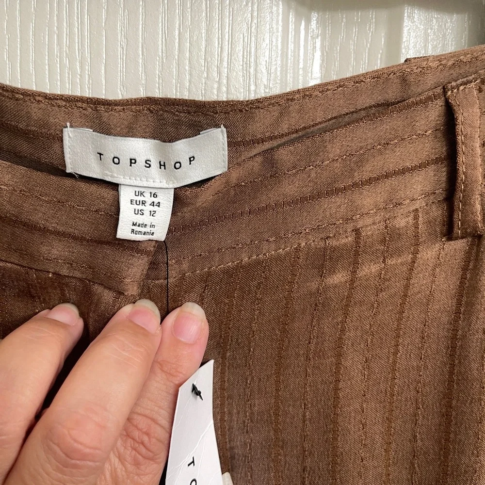 NWT TOPSHOP WIDE LEG STRIPED BOHO BROWN TROUSERS Size 12 - Picture 6 of 9